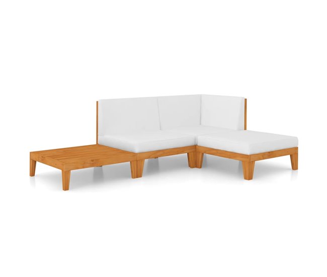 Conforama Juego muebles de jardín y cojines 4 pzas madera maciza acacia