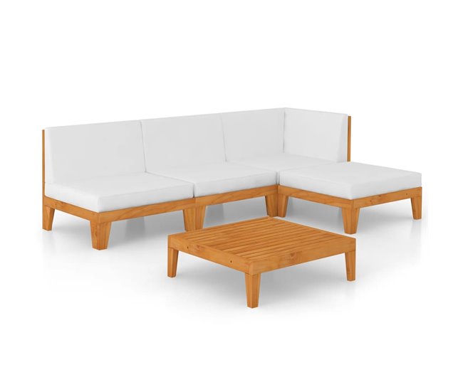 Conforama Juego muebles de jardín y cojines 5 pzas madera maciza acacia