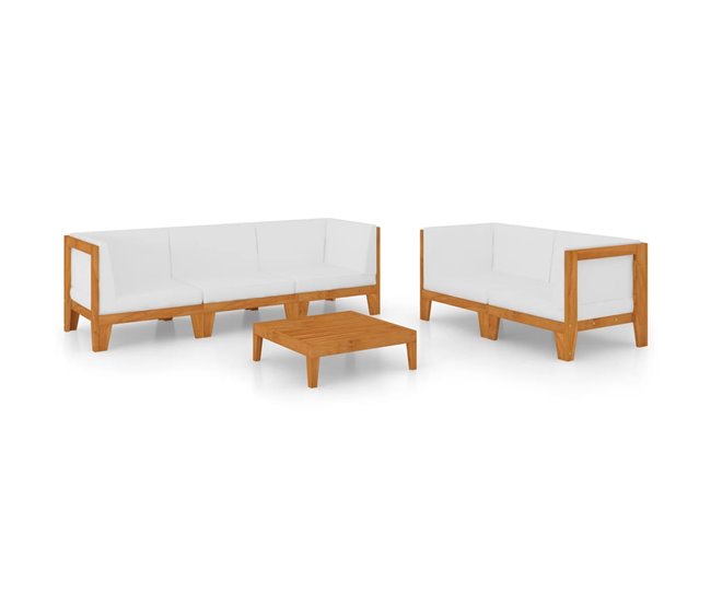 Conforama Juego muebles de jardín y cojines 6 pzas madera maciza acacia