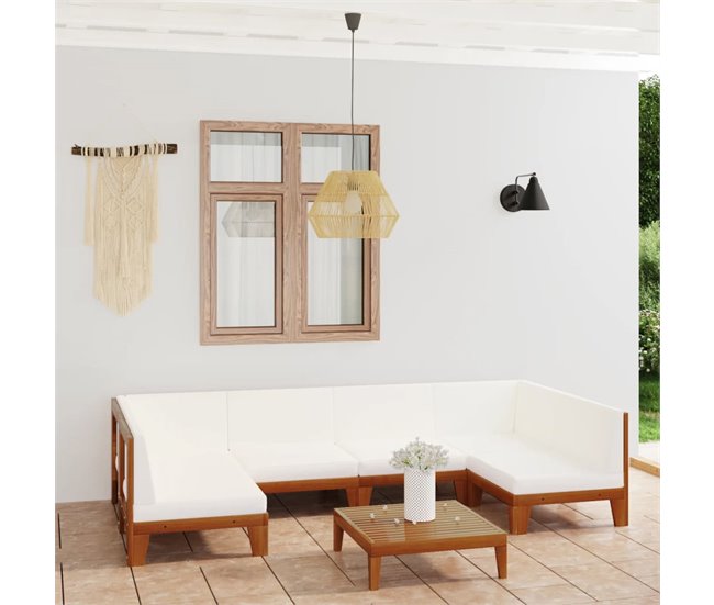 Conforama Juego Muebles De Jardín Y Cojines 7 Pzas Madera Maciza Acacia