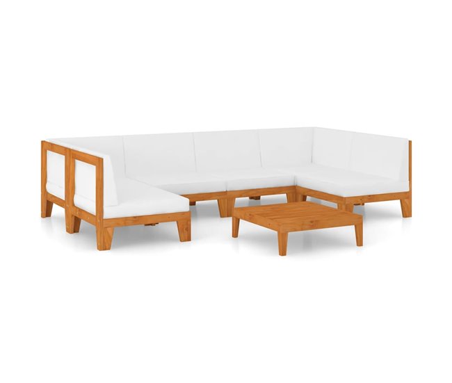 Conforama Juego muebles de jardín y cojines 7 pzas madera maciza acacia