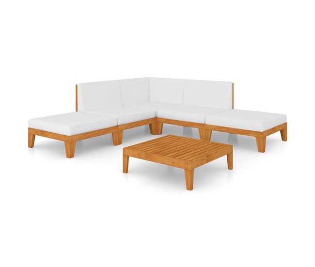 Conforama Juego muebles de jardín y cojines 7 pzas madera maciza acacia