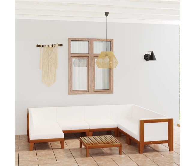 Conforama Juego Muebles De Jardín Y Cojines 8 Piezas Madera Maciza Acacia