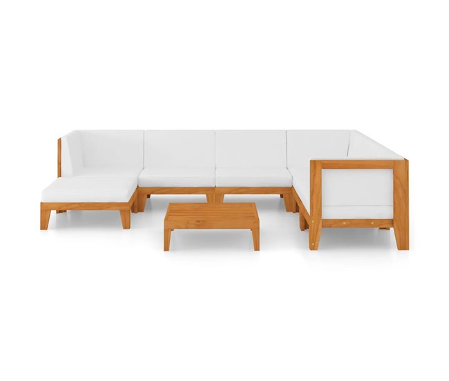Conforama Juego Muebles De Jardín Y Cojines 8 Piezas Madera Maciza Acacia