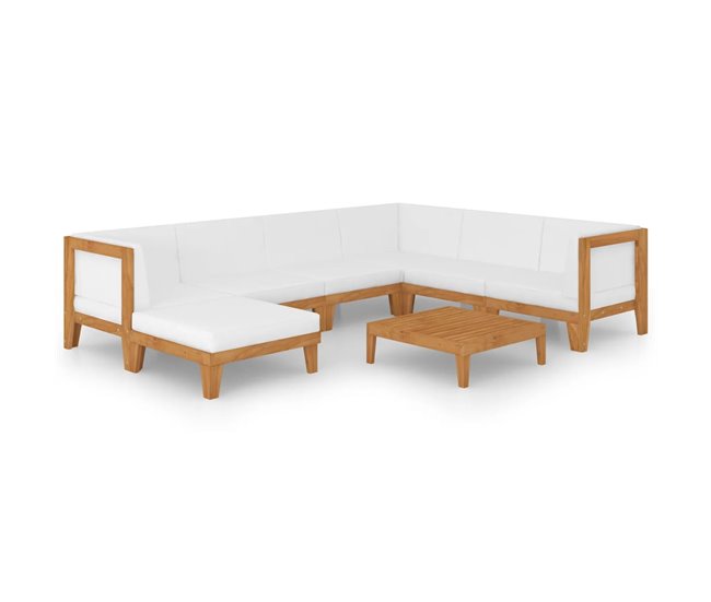 Conforama Juego muebles de jardín y cojines 8 piezas madera maciza acacia