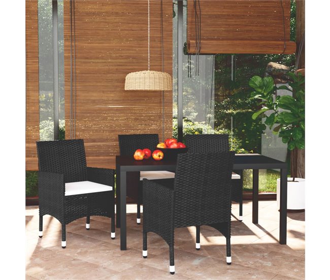 Conforama Juego Muebles Jardin 5 Piezas Con Cojines Ratán Sintético Negro Longitud Mesa 150 Cm