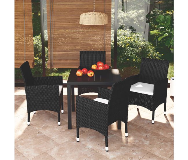 Conforama Juego Muebles Jardin 5 Piezas Con Cojines Ratán Sintético Negro Longitud Mesa 80 Cm