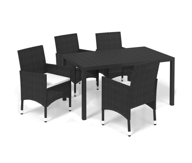 Conforama Juego muebles jardin 5 piezas con cojines ratán sintético negro longitud mesa 150 cm