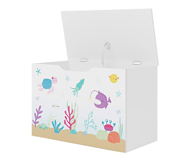 Conforama Juguetero para niños Oleiros decoración marina aglomerado 40x60x30 cm Blanco [en.casa]