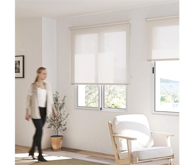 Conforama KAATEN Estor Enrollable Screen | Apertura 10% | Medidas 105x250 | Color: Blanco Lino | Fabricado En Europa | Garantía 3 Años