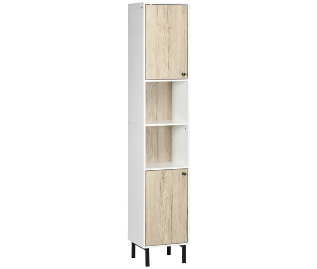 Conforama kleankin Armario Alto de Baño Columna Auxiliar de Baño con 2 Puertas y 6 Estantes para Ducha Aseo Dormitorio Estilo Moderno 30x31 5x169 cm Blanco y Roble