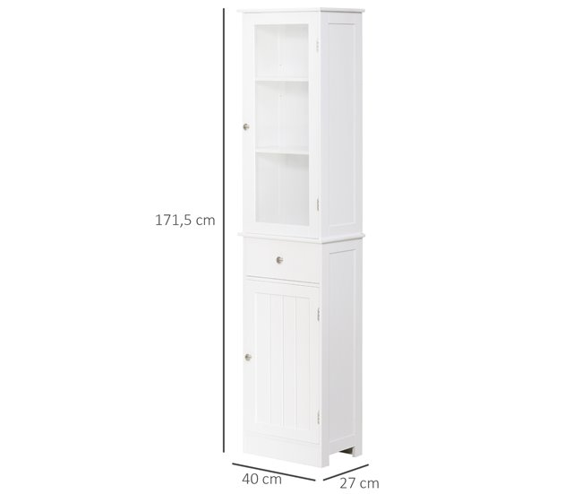 Conforama Kleankin Armario Alto Para Baño Mueble Auxiliar De Baño De Estilo Moderno Con 2 Puertas Estantes Ajustables Y 1 Cajón 40x27x171 5 Cm Blanco
