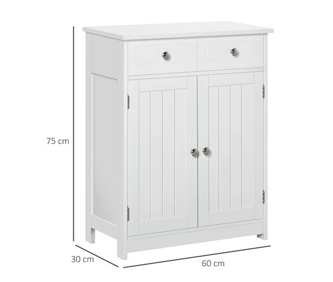 Conforama Kleankin Armario Auxiliar De Baño Mueble Auxiliar De Baño Con 2 Cajones 2 Puertas Y Estante Ajustable Estilo Moderno Para Ducha Dormitorio 60x30x75 Cm Blanco