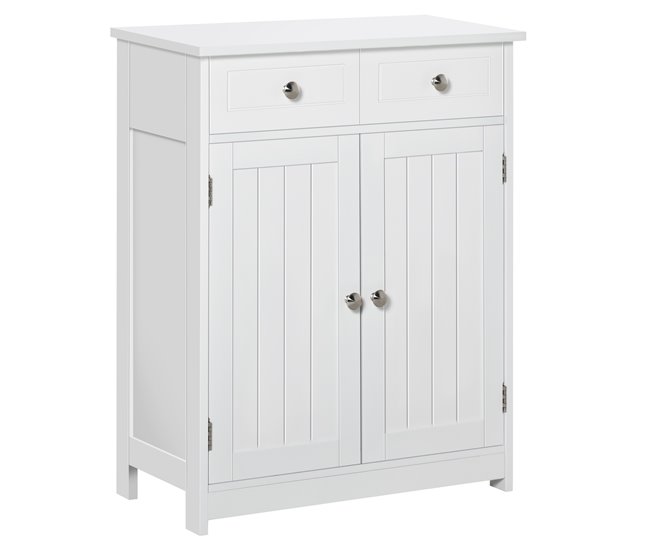 Conforama kleankin Armario Auxiliar de Baño Mueble Auxiliar de Baño con 2 Cajones 2 Puertas y Estante Ajustable Estilo Moderno para Ducha Dormitorio 60x30x75 cm Blanco