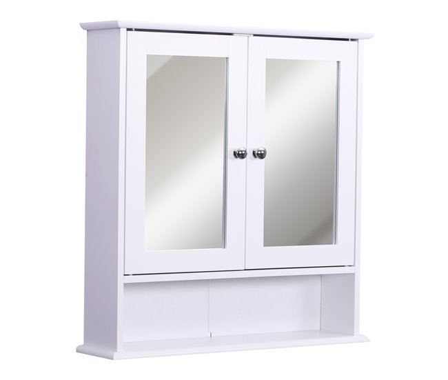 Conforama kleankin Armario de Baño con Espejo de Pared con 2 Puertas Armario de 3 Niveles para Almacenamiento Armario de Pared para Cocina Baño Salón Tablero de MDF Fuerte y Fácil de Limpiar Blanco 56x13x58cm