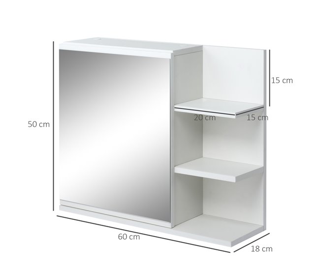 Conforama Kleankin Armario De Baño Con Espejo Montado En La Pared Con 3 Estantes Abiertos Y 1 Puerta Con Balda Interior Estilo Moderno 60x18x50 Cm Blanco