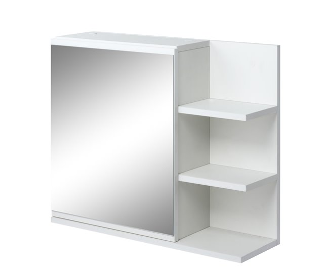 Conforama kleankin Armario de Baño con Espejo Montado en la Pared con 3 Estantes Abiertos y 1 Puerta con Balda Interior Estilo Moderno 60x18x50 cm Blanco