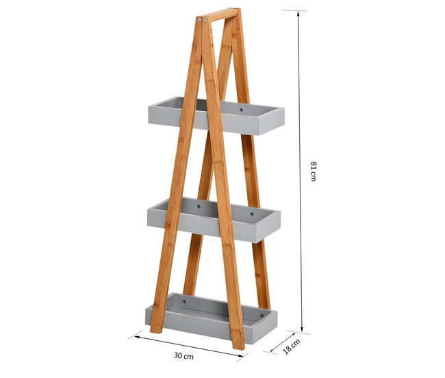Conforama Kleankin Estantería De Baño De Bambú Con 3 Estantes Estantería De Almacenaje Estantería De Madera En Forma De A 30x18x81 Cm Natural Y Gris