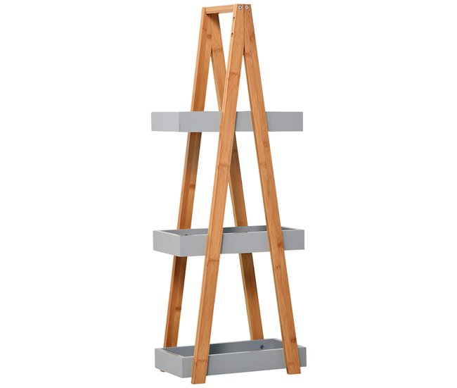 Conforama kleankin Estantería de Baño de Bambú con 3 Estantes Estantería de Almacenaje Estantería de Madera en Forma de A 30x18x81 cm Natural y Gris