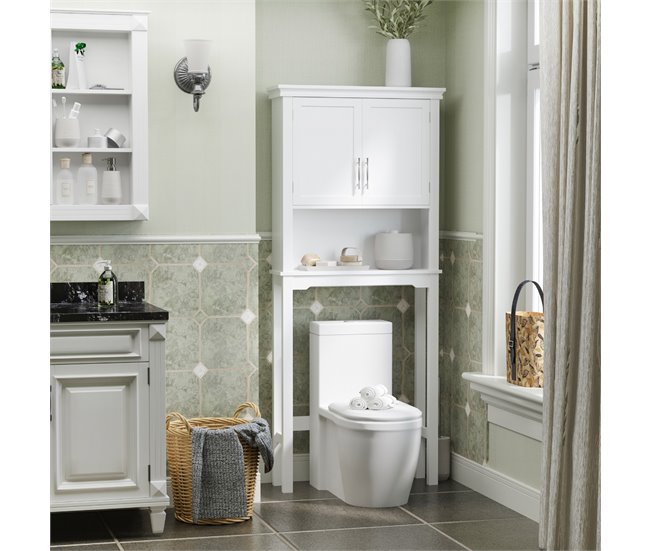 Conforama Kleankin Mueble Sobre Inodoro Armario Alto Para Lavadora Con 2 Puertas Balda Ajustable Interior Y 1 Estante De Almacenaje Para Baño WC Carga 30 Kg Antivuelco 71x20 5x165 Cm Blanco
