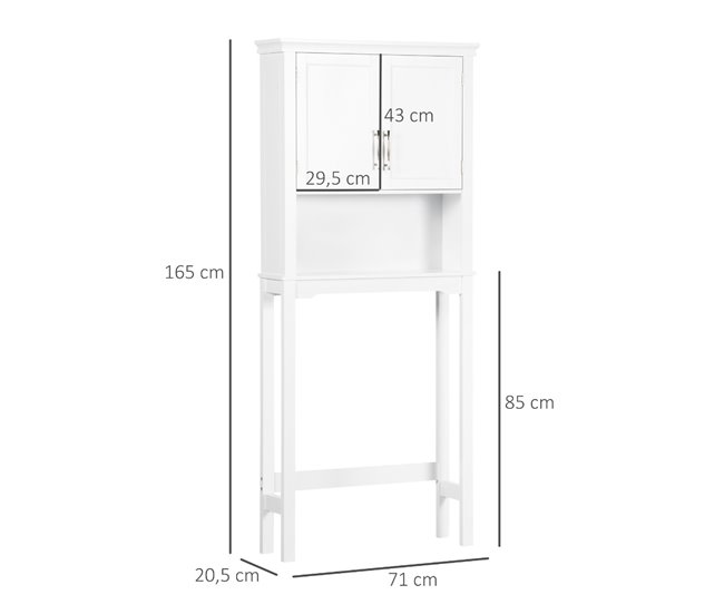 Conforama Kleankin Mueble Sobre Inodoro Armario Alto Para Lavadora Con 2 Puertas Balda Ajustable Interior Y 1 Estante De Almacenaje Para Baño WC Carga 30 Kg Antivuelco 71x20 5x165 Cm Blanco