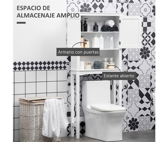 Conforama Kleankin Mueble Sobre Inodoro Armario Alto Para Lavadora Con 2 Puertas Balda Ajustable Interior Y 1 Estante De Almacenaje Para Baño WC Carga 30 Kg Antivuelco 71x20 5x165 Cm Blanco
