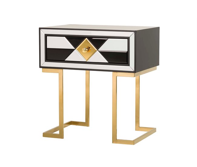 Conforama La Mesita Madera Negro / Blanco / Dorado 64x42x59 cm