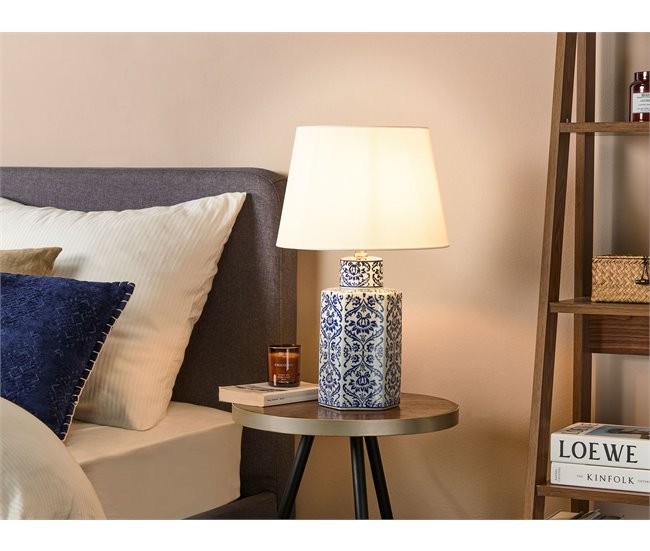 Conforama Lámpara De Mesa Blanco Y Azul 53 Cm MARCELIN