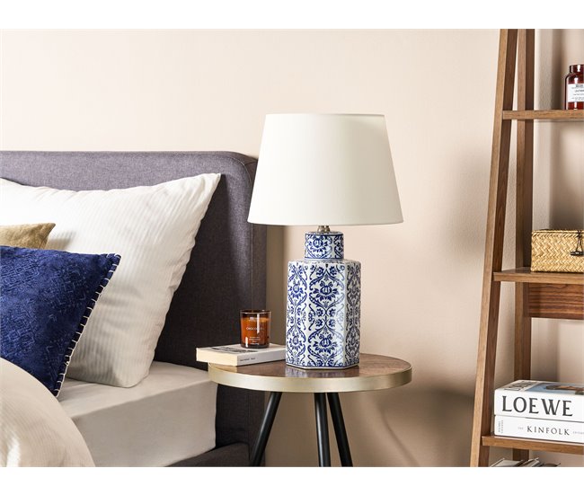 Conforama Lámpara De Mesa Blanco Y Azul 53 Cm MARCELIN