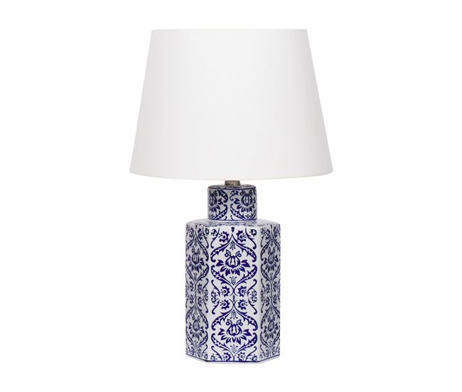 Conforama Lámpara de mesa blanco y azul 53 cm MARCELIN