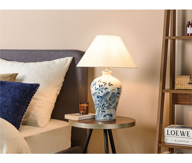 Conforama Lámpara De Mesa Blanco Y Azul 55 Cm MAGROS