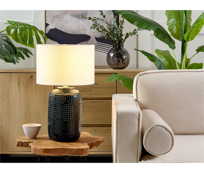 Conforama Lámpara De Mesa De Cerámica Azul Oscuro/blanco Crema 49 Cm MUSSEL