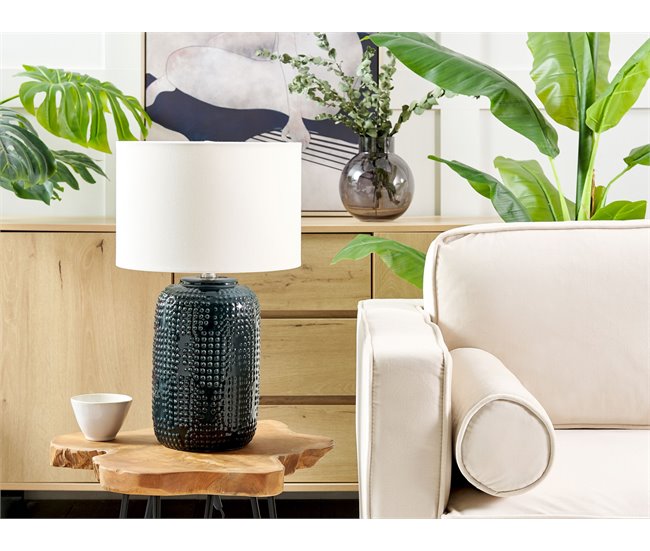 Conforama Lámpara De Mesa De Cerámica Azul Oscuro/blanco Crema 49 Cm MUSSEL
