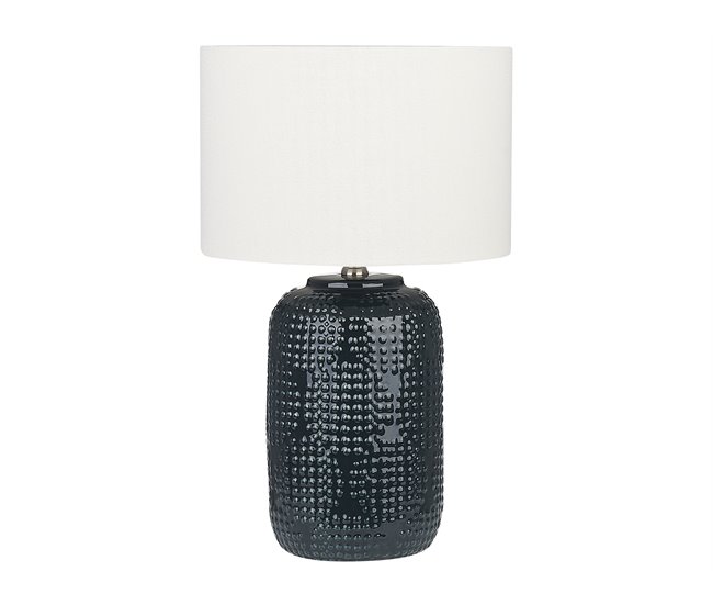 Conforama Lámpara de mesa de cerámica azul oscuro/blanco crema 49 cm MUSSEL