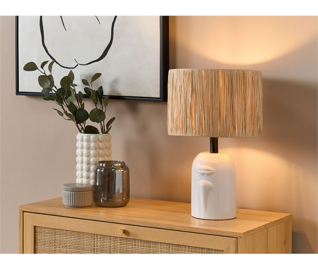 Conforama Lámpara De Mesa De Cerámica Blanco Crema/natural 46 Cm JUBONES