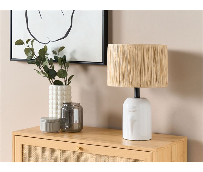 Conforama Lámpara De Mesa De Cerámica Blanco Crema/natural 46 Cm JUBONES