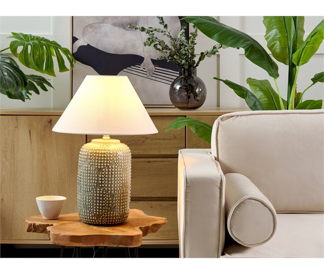 Conforama Lámpara De Mesa De Cerámica Gris/blanco Crema 47 Cm MUSSEL