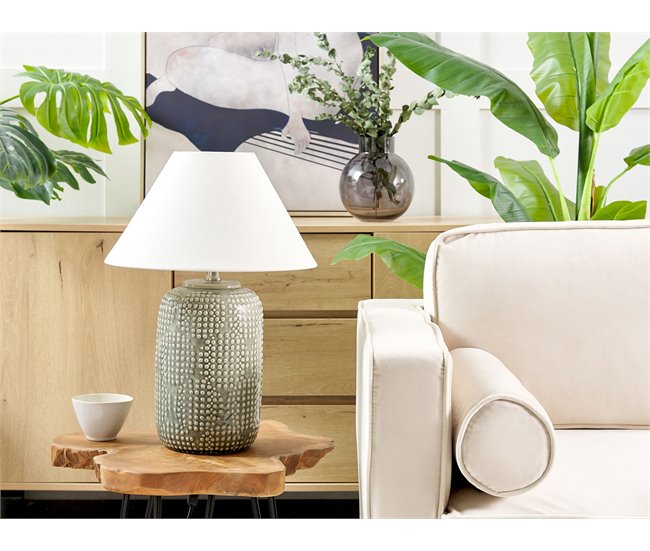 Conforama Lámpara De Mesa De Cerámica Gris/blanco Crema 47 Cm MUSSEL