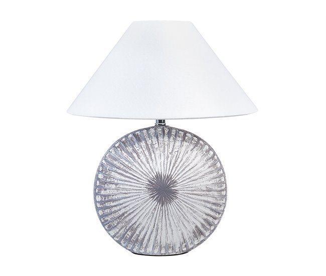 Conforama Lámpara de mesa de cerámica/lino gris/blanco 38 cm YUNA