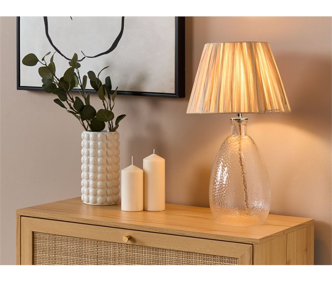 Conforama Lámpara De Mesa De Vidrio Transparente/natural 54 Cm BLANCO