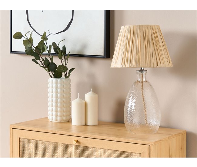 Conforama Lámpara De Mesa De Vidrio Transparente/natural 54 Cm BLANCO
