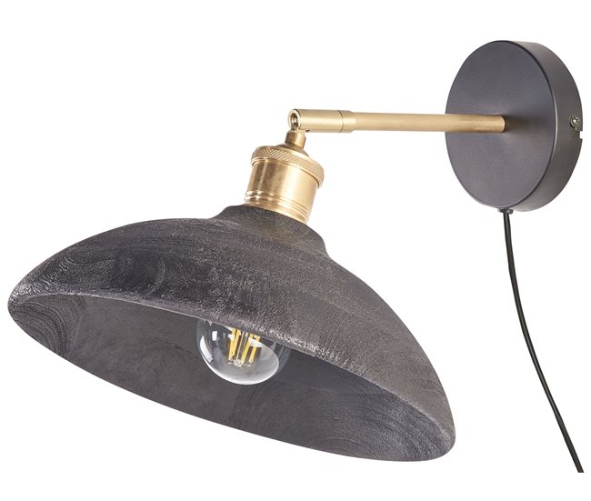 Conforama Lámpara de pared de madera de mango negro/latón YERALA