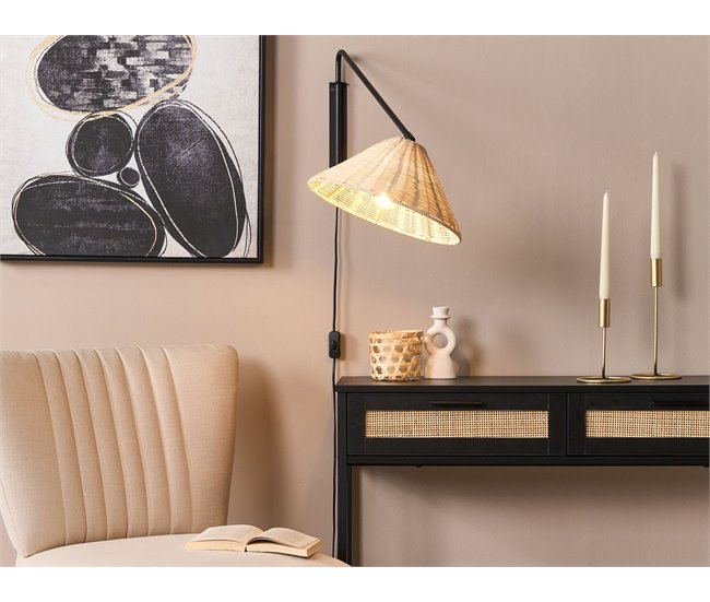 Conforama Lámpara De Pared De Ratán Negro/natural PALENA