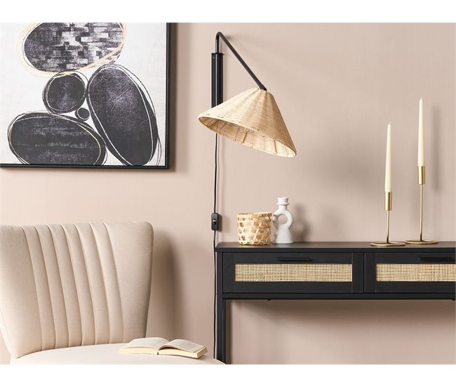 Conforama Lámpara De Pared De Ratán Negro/natural PALENA