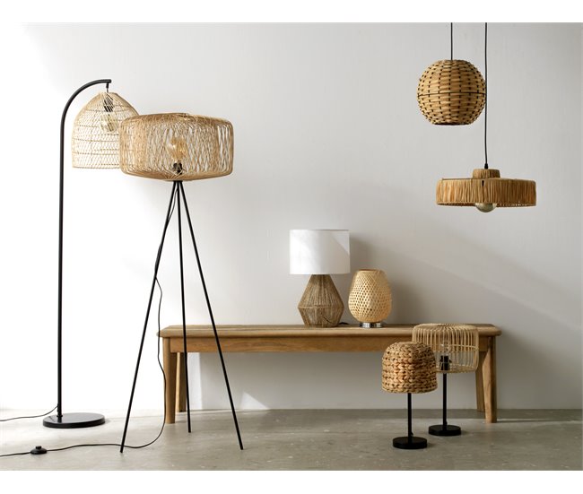 Conforama Lámpara De Pie De Fibra Natural Con Base De Metal