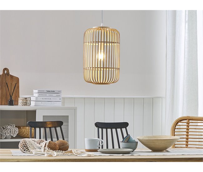 Conforama Lámpara De Techo De Madera De Bambú Clara 125 Cm AISNE