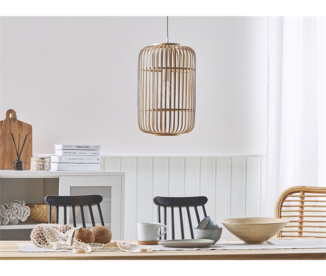 Conforama Lámpara De Techo De Madera De Bambú Clara 125 Cm AISNE