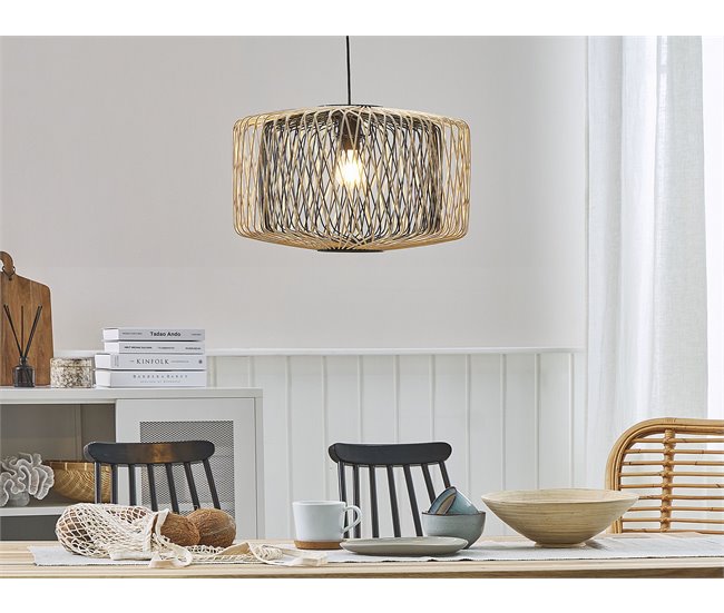 Conforama Lámpara De Techo De Madera De Bambú Clara/negro 120 Cm JAVARI