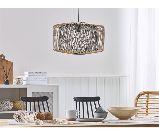 Conforama Lámpara De Techo De Madera De Bambú Clara/negro 120 Cm JAVARI