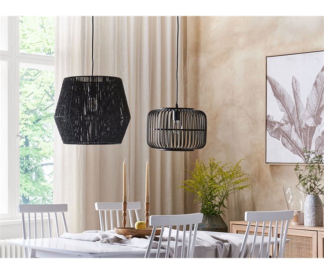 Conforama Lámpara De Techo De Madera De Bambú Negra 128 Cm MACHEKE
